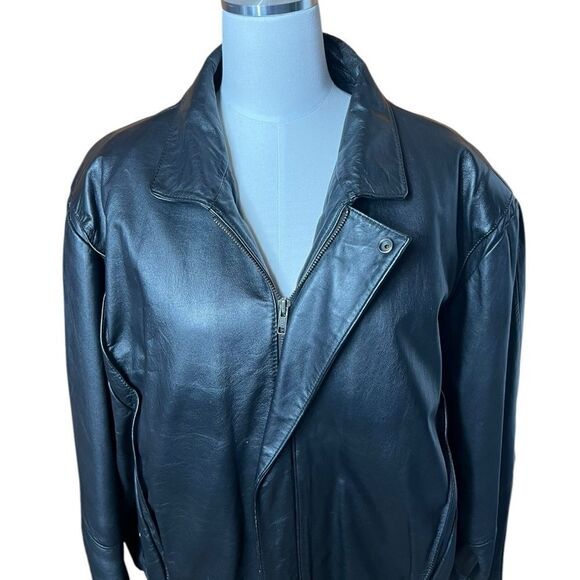 Wilsons Men Black Leather Bomber Biker Jacket Insulated Zip Out lining Size 48 - Picture 2 of 10